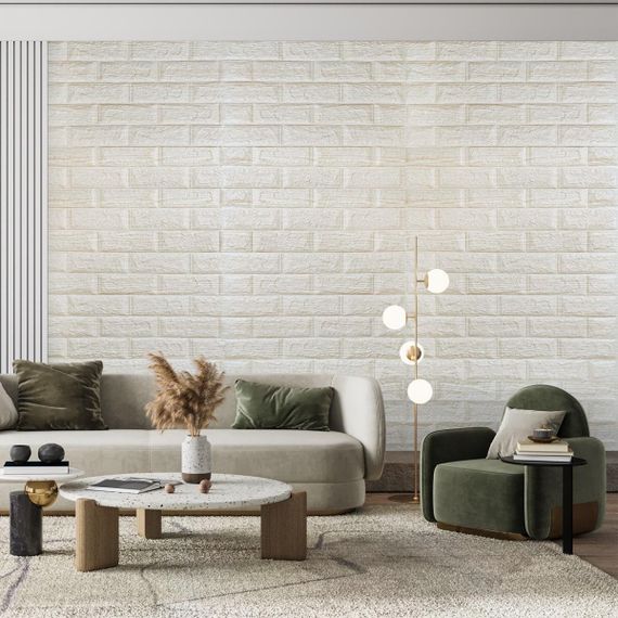 Самоклеюча декоративна 3D панель під цеглу бежева смужка 700х770х5мм (184) SW-00000489 | Зображення 2