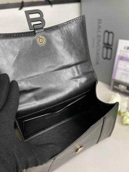 Женская сумка Balenciaga Hourglass Black & Black logo wb031 | Зображення 4