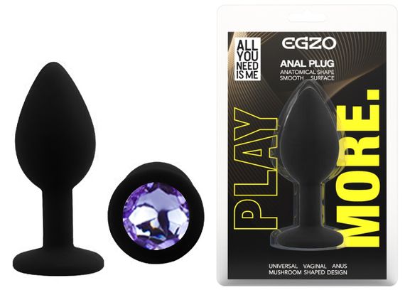 Силіконова анальна пробка EGZO - Silicone Black Round Plug Amethyst, size S Sex Aura