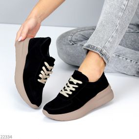 Чорні замшеві кросівки на бежевій підошві натуральна замша, модель в асортименті 37