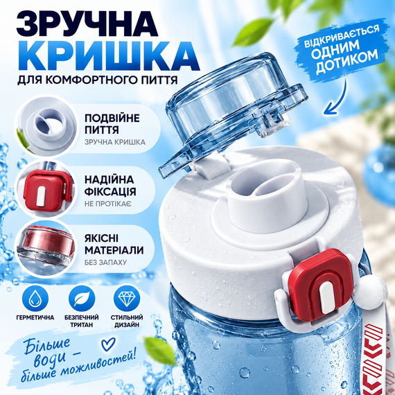 Спортивна біла пляшка EXTRORD 850 мл із захистом від протікання та стильним дизайном | Зображення 5