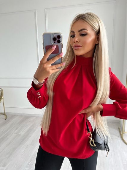 Женская нарядная легкая блуза с длинным рукавом софт NA971 цвет красный, размер 42/44 | Зображення 1