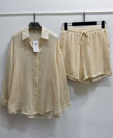 Костюм жіночий літній із жатого батиста Fashion 2610 20576 бежевий | Зображення 1