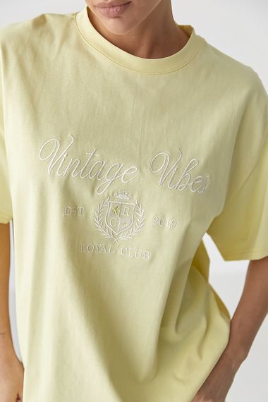 Оверсайз футболка з вишитими написами - жовтий цвет, ONE SIZE (є розміри) | Зображення 3