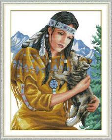 Набір для вишивання хрестиком за нанесеною на канву схемою "Beauty and wolf pup".AIDA 14CT printed, 38*48 см