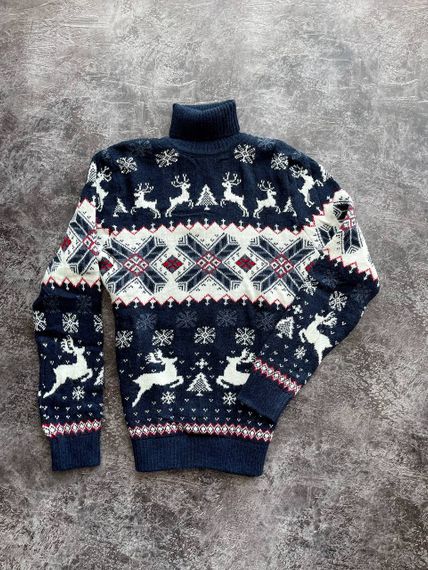 Мужской новогодний свитер с оленями в узорах PA2655 цвет синий, размер XL | Зображення 3