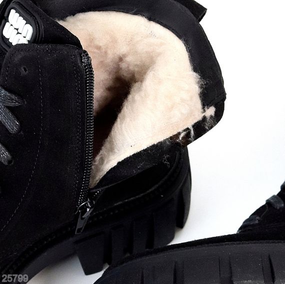 Чорні зимові черевики берці натуральна замша актуальный дизайн | Зображення 2