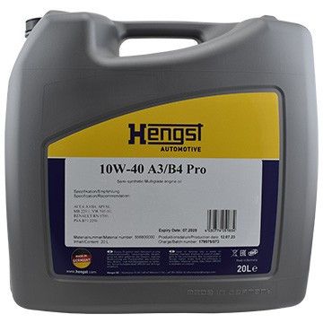 Моторное масло полусинтетическое 10W-40 A3/B4 Pro-(20L) 10W-40 A3/B4 Pro-(20L), Hengst Oil, 556800000,