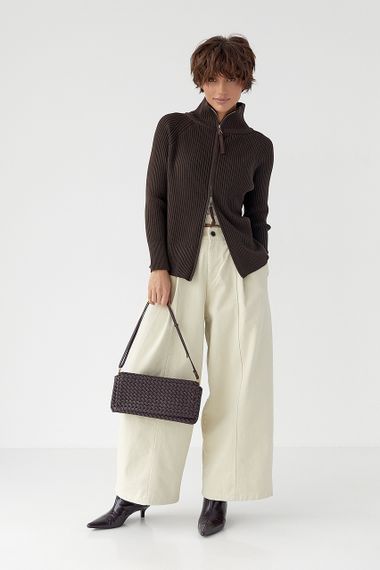 Кардиган в рубчик на блискавці - темно-коричневий цвет, ONE SIZE (є розміри) | Зображення 2