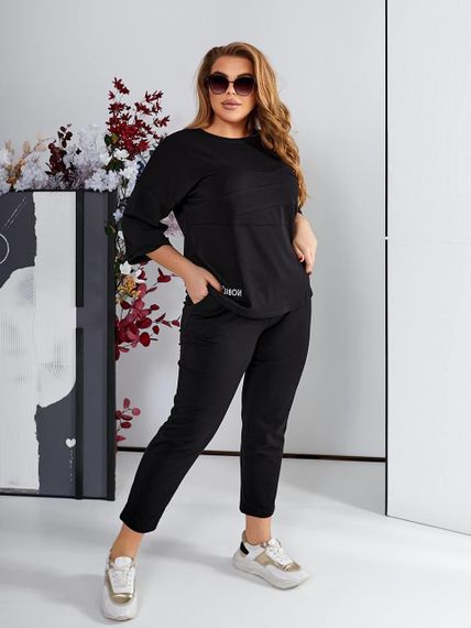 Женский спортивный прогулочный костюм с укороченными штанами NB24003 черный, размер 50/52 | Зображення 2