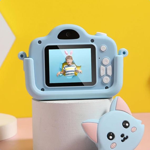 Дитячий цифровий фотоапарат Котик 1080HD, 40MP, A3S, Блакитний / Фотокамера з чохлом для дітей | Зображення 4