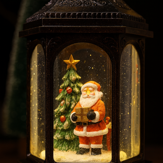 Новогодний снежный светильник-декор LED «Фонарь» HC-D004 с 8 рождественскими мелодиями, USB-кабель, 12.5×11×27.2 см | Зображення 2