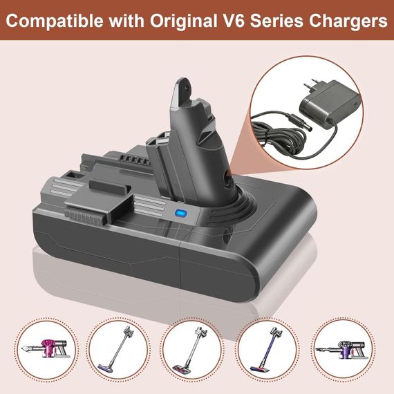 Аккумулятор для пылесоса Dyson V6 6000 мАч с 2 фильтрами для DC58, DC59, DC61, DC62, DC72, DC74, SV03–SV09 | Зображення 3