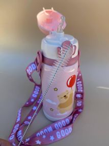 Термос дитячий для напоїв з трубочкою 450мл Рожевий + щіточка в подарунок