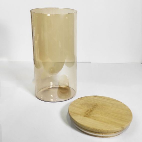 Ємність скляна з дерев'яною кришкою (кругла) бурштин VT-8010 Vittora 1000 мл | Зображення 3