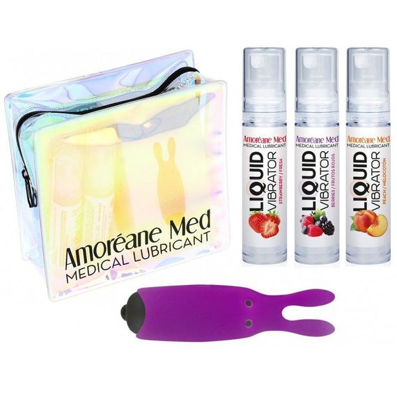 Набор из 3-х вкусов стимулирующего лубриканта Amoreane Med (3х10мл) и вибропули Adrien Lastic Purple | Зображення 1