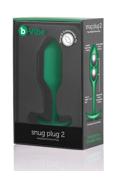Анальна пробка із зміщеним центром ваги B-Vibe Snug Plug 2, силіконова, зелена | Зображення 7