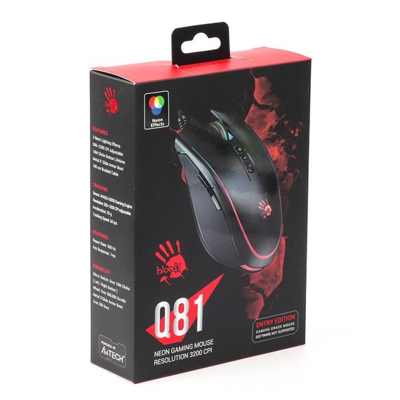 Миша ігрова A4-Tech Bloody Q81, чорна, з підсвічуванням Curve, USB | Зображення 3
