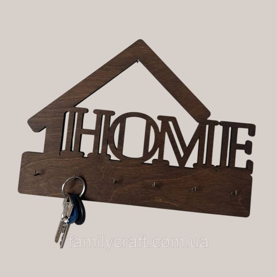 Ключниця настінна дерев'яна Home (Будинок) венге на 6 гачків, вішалка тримач для ключів у передпокій з дерева | Зображення 2