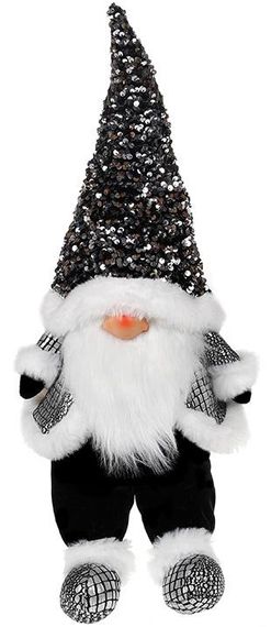 Мяка іграшка Гном black and white 22х16х64 см в паєтках сидячий