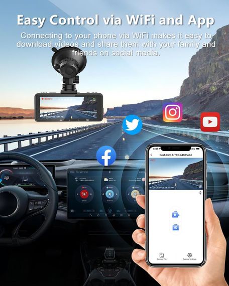 DYNACAM Dash Cam 4K Front Dashcam со встроенным GPS-датчиком скорости, WiFi Dash Cam Front с бесплатной картой | Зображення 1