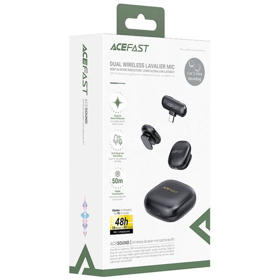 Петличний бездротовий мікрофон Acefast R1 Type-C Black | Зображення 4