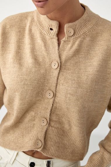 Теплий в'язаний короткий кардиган - світло-коричневий цвет, ONE SIZE (є розміри) | Зображення 3