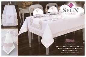Лляна скатертина з ранером Selin Mine Set 160×220+12 серветок