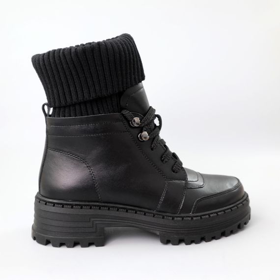 Черевики жіночі шкіряні хутро 590409 Чорні 36 37 38 39 40 41