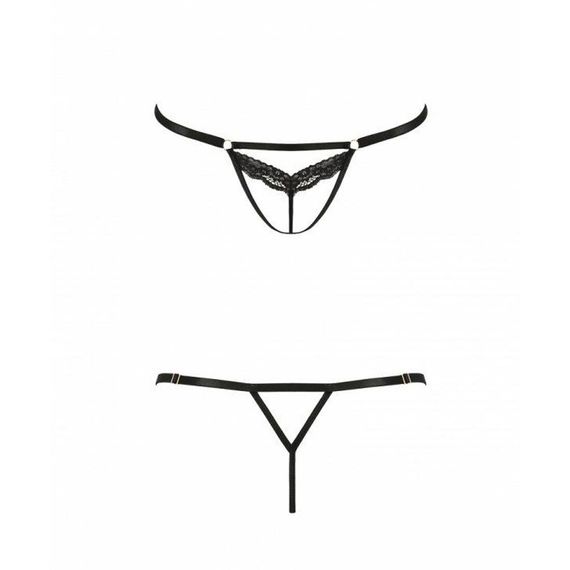 Откровенные трусики-стрепы с кружевом Passion Exclusive SOLON THONG XXL/XXXL, black sexstyle | Зображення 4