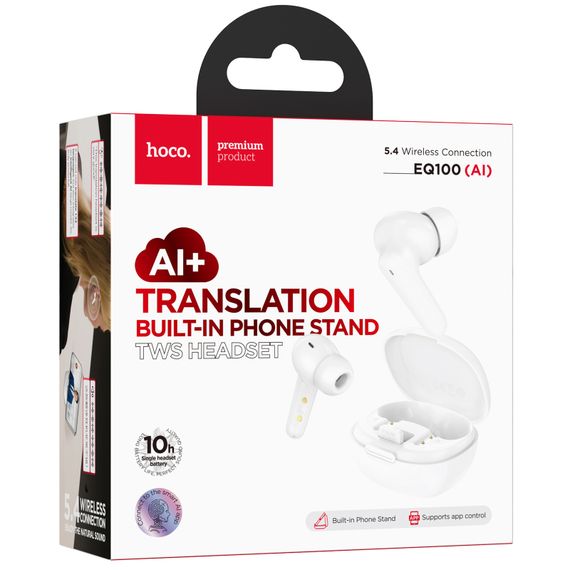 Бездротові TWS навушники Hoco EQ100 Intelligent AI translation (App) White | Зображення 1