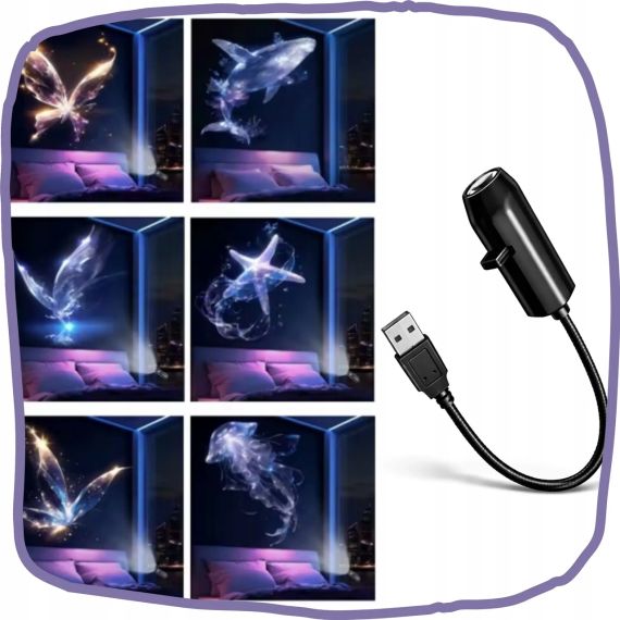 Нічник-проектор LED USB з 5 змінними картинками – декоративний світлодіодний проектор для дитячої кімнати, спальні та дому | Зображення 8