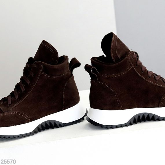 Шикарні спортивні замшеві черевики на флісі колір Шоколад | Зображення 5