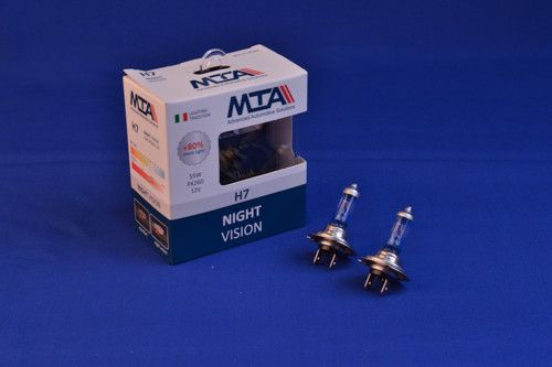 Лампа автомобільна H7 12 V 55 W PX26D NIGHT VISION + 80% (2шт) (ближня/дальня, протитуманна) MTA 80715 NVB21