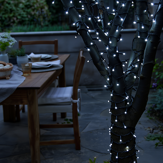 Новорічна гірлянда вулична 30 м 300 LED з сонячною батареєю чорний провід Білий SB300L30MBW | Зображення 3