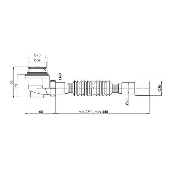 Сифон для душового піддона Kroner KRP - ST08 1 1/2"x60, D-64 з системою Сlick-Сlac, з гнучкою трубкою 40/50 мм | Зображення 1