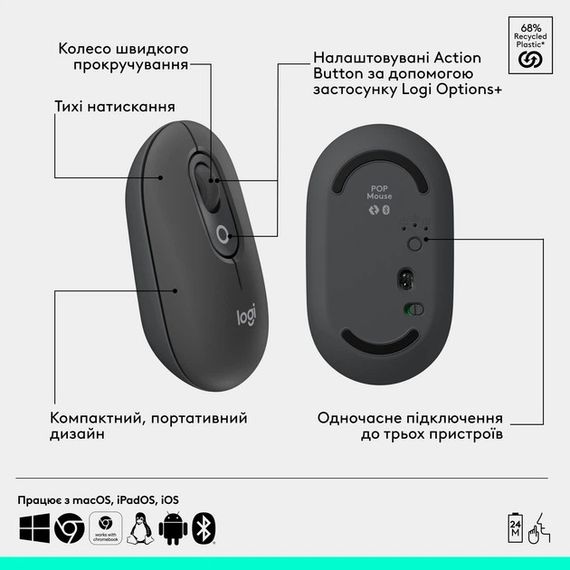 Миша комп'ютерна бездротова Logitech POP Mouse Graphite L910-007412 графітова | Зображення 5