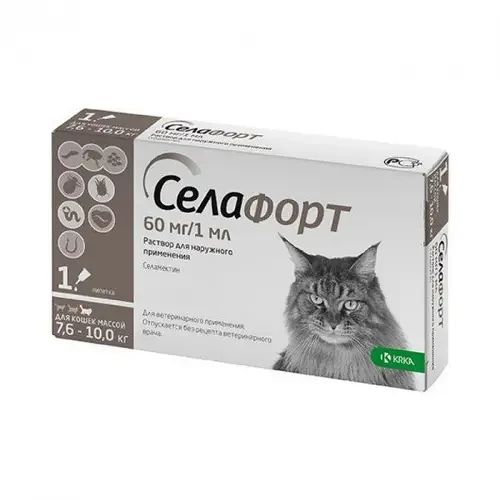 Краплі на холку KRKA Selafort для котів 7,6/10 кг 1 піпетка