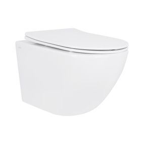 Унитаз подвесной Jay Rimless 485×360×320 мм, White, c сиденьем Slim Duroplast/ Soft-close/ Quick Relase QT07335177RW Qtap