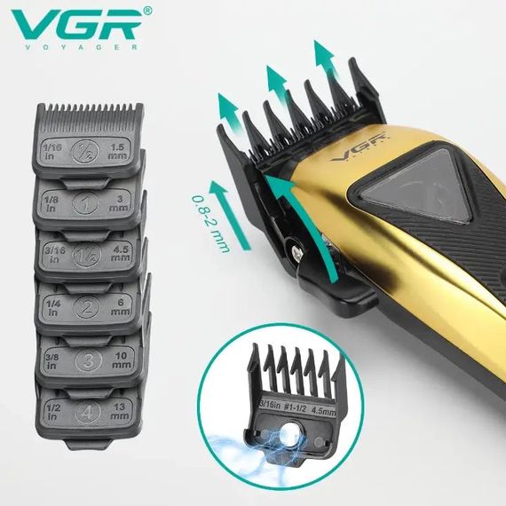 Машинка для стрижки VGR V-015 аккумуляторная беспроводная профессиональная 6 насадок | Зображення 5