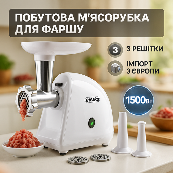М'ясорубки для ресторанів, Електром'ясорубка з насадками для соку і ковбас, М'ясорубка металева OP-29