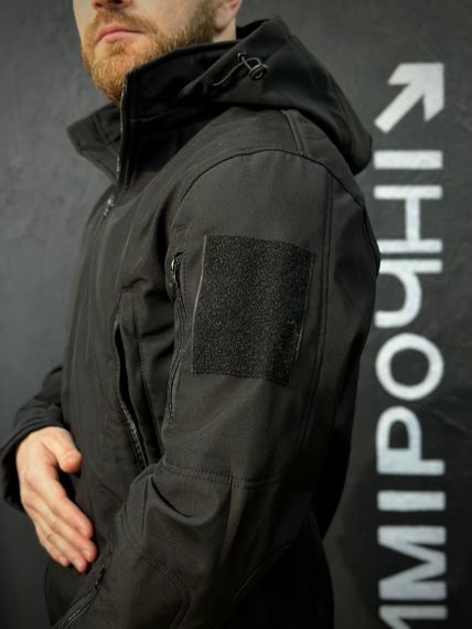 Куртка Тактична Посилена Soft Shell Чорна Black Знімний капюшон | Зображення 5