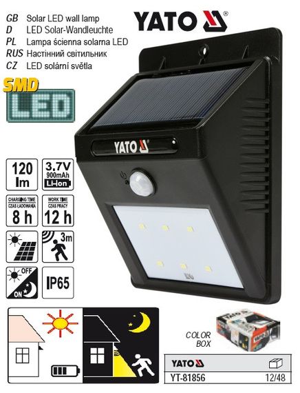 Светильник YATO Польша світильник солнечний 3,7В датчик YT-81856