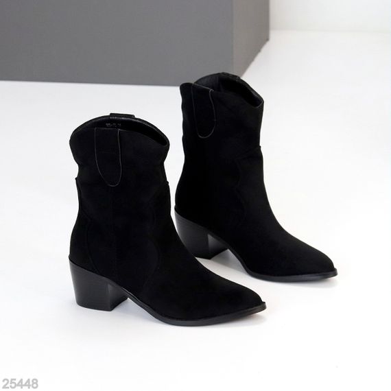 Чорні замшеві черевики козаки на флісі на середньому підборі | Зображення 4