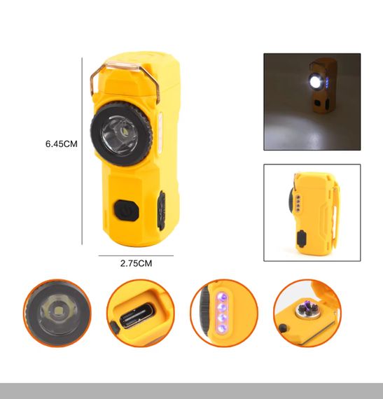 Багатофункціональний ліхтар D51-SMD жовтий з Li-Ion акумулятором, індикацією заряду, запальничкою та ЗУ Type-C (46805-d51-smd_226)