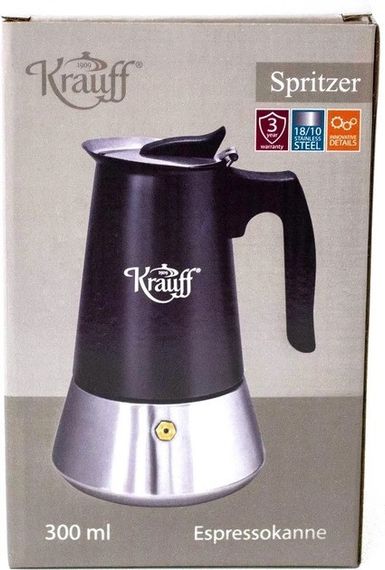 Кавоварка гейзерна з нержавіючої сталі Krauff 26-203-071, 300 мл (на 6 чашок), для дому та офісу | Зображення 1