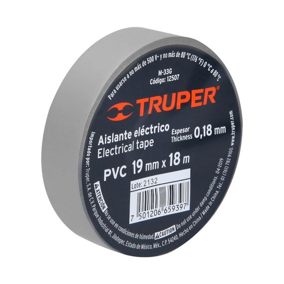 Изолента акриловая серая 19 мм х 18 м  Truper (M-33G) | Зображення 1