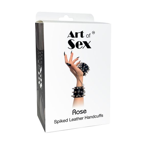 Наручники з шипами Art of Sex - Rose Spiked Leather Handcuffs, натуральна шкіра | Зображення 4
