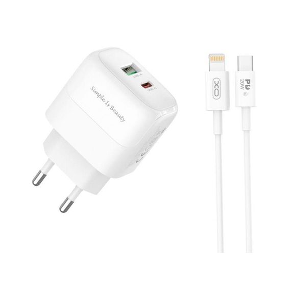 Мережевий Зарядний Пристрій XO L137 1USB-C/1USB PD/QC 20W+Type-C to Lightning Колір Білий