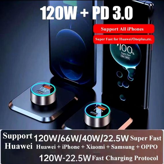 Автомобільний зарядний пристрій 120 вт + pd20w, usb-порти, супершвидка зарядка | Зображення 2